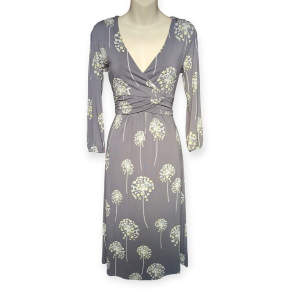 BODEN Edie Dress Dandelion Print Gray Long Sleeve Stretch Flattering 6L 6 Long - Picture 2 of 7